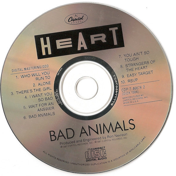 Heart : Bad Animals (CD, Album, RP)