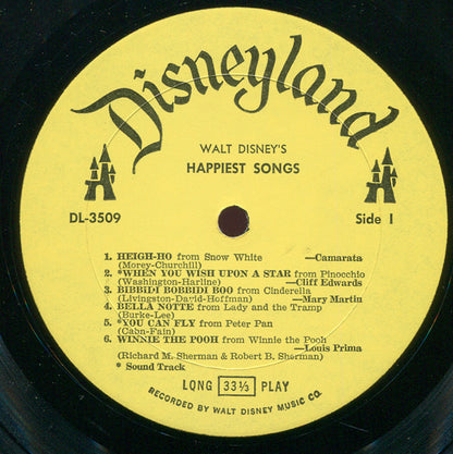 Various : Walt Disney's Happiest Songs (LP, Album, Comp, Mono, Yel)