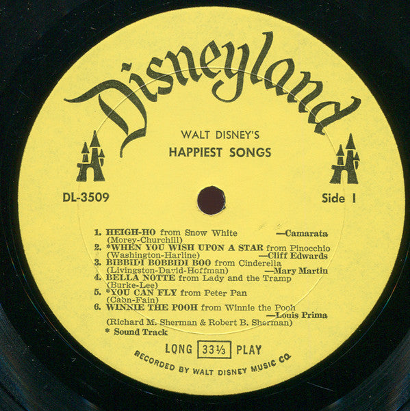 Various : Walt Disney's Happiest Songs (LP, Album, Comp, Mono, Yel)
