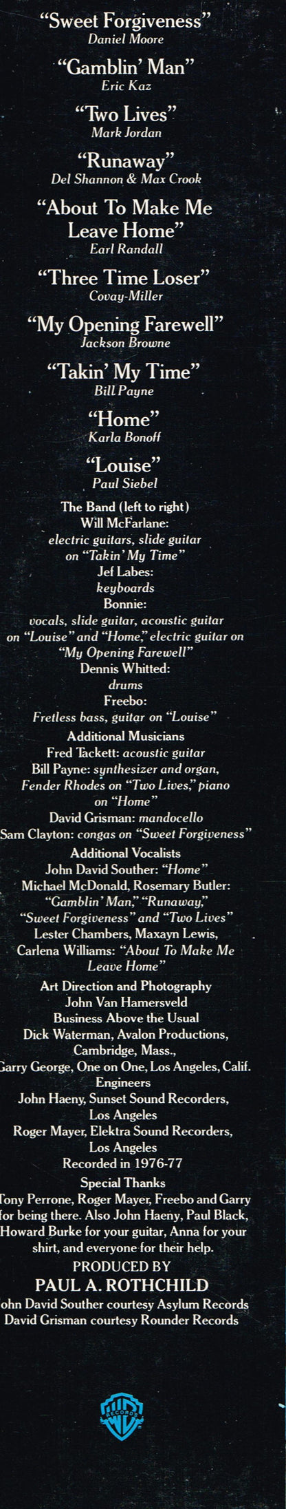 Bonnie Raitt : Sweet Forgiveness (LP, Album, Gol)