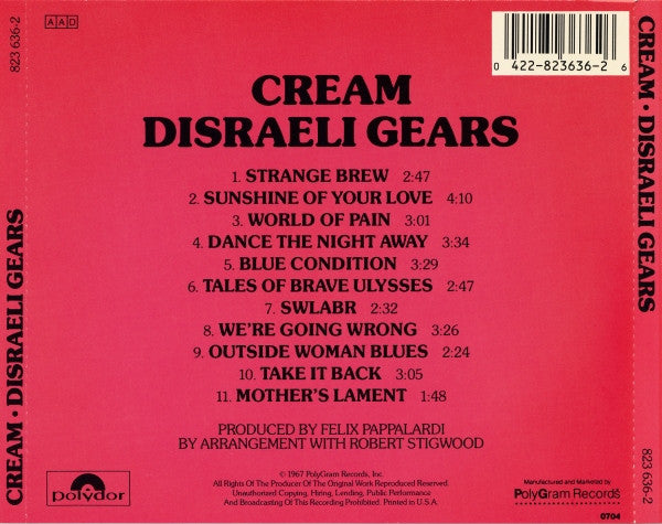 Cream (2) : Disraeli Gears (CD, Album, RE)