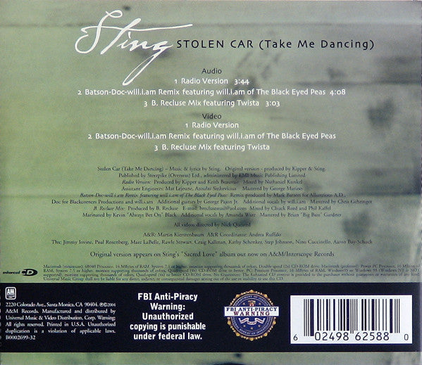 Sting : Stolen Car (Take Me Dancing) (CD, Maxi, Enh)