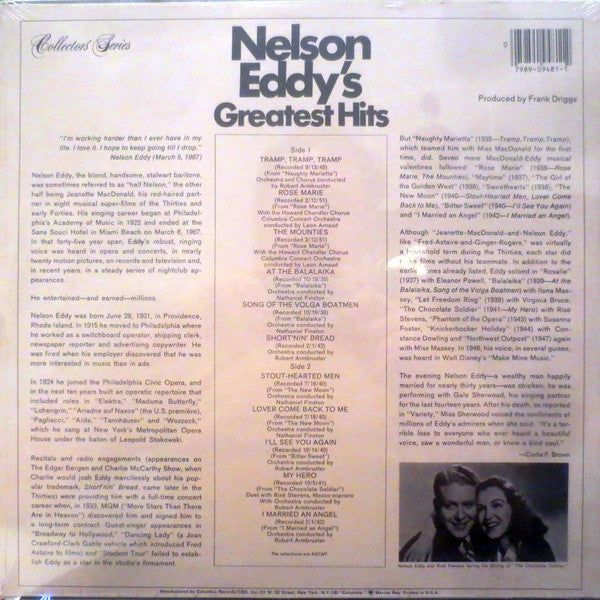 Nelson Eddy : Nelson Eddy's Greatest Hits (LP, Comp, RE)