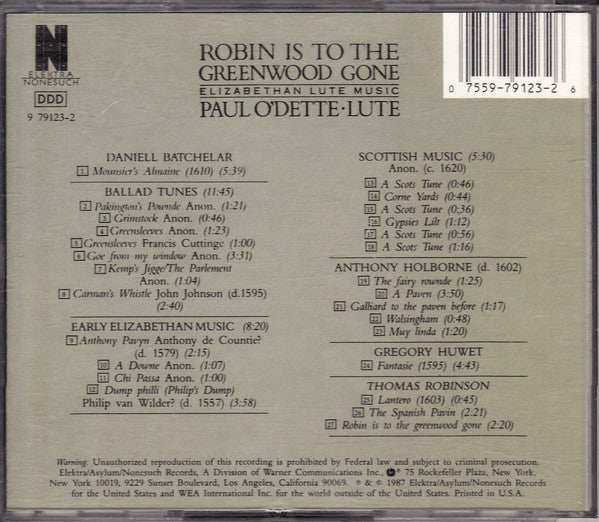 Paul O'Dette : Robin Is To The Greenwood Gone (CD, Album)