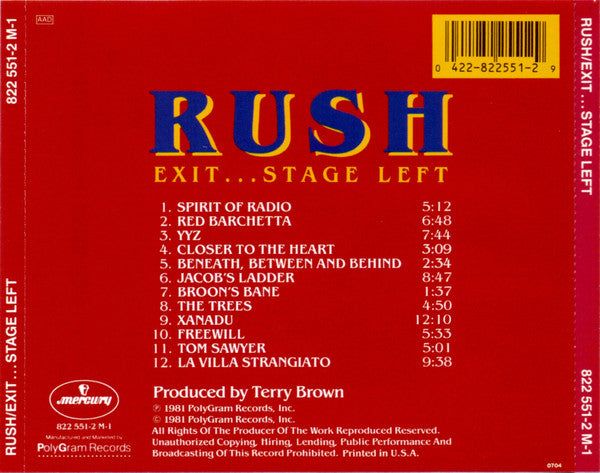 Rush : Exit...Stage Left (CD, Album, RE)
