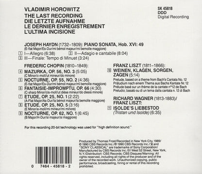 Horowitz* – Chopin* · Haydn* · Liszt* · Wagner* : The Last Recording (CD, Album)