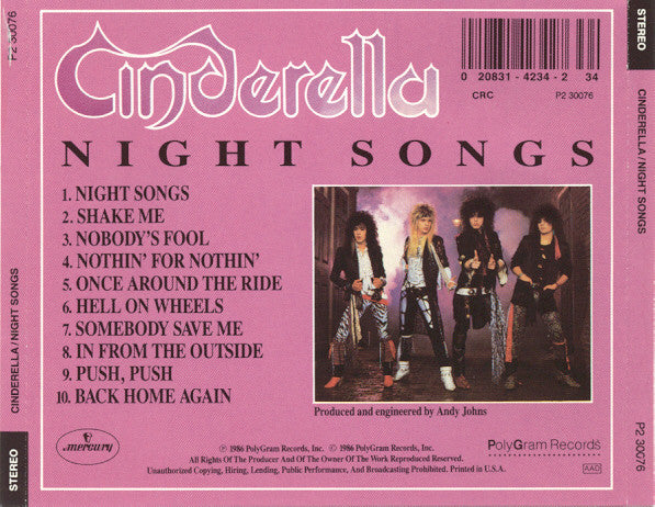 Cinderella (3) : Night Songs (CD, Album, Club, CRC)