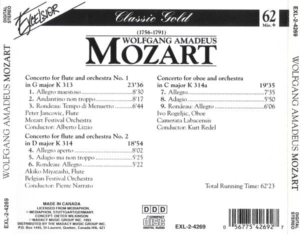 Wolfgang Amadeus Mozart : Concertos For Flute And Orchestra No. 1 + 2 / Concerto For Oboe And Orchestra (CD, Comp)