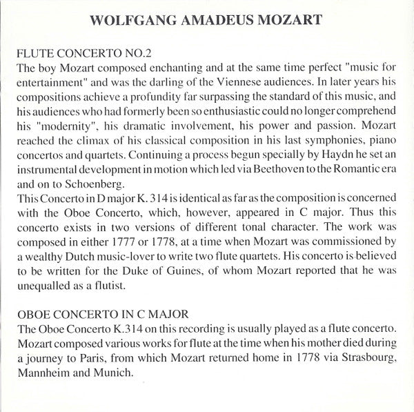 Wolfgang Amadeus Mozart : Concertos For Flute And Orchestra No. 1 + 2 / Concerto For Oboe And Orchestra (CD, Comp)