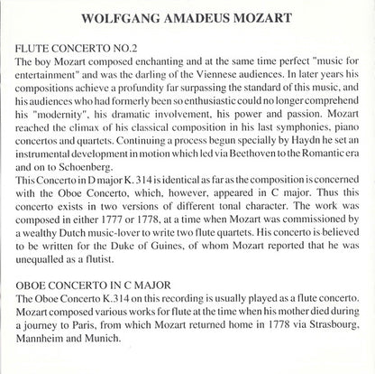Wolfgang Amadeus Mozart : Concertos For Flute And Orchestra No. 1 + 2 / Concerto For Oboe And Orchestra (CD, Comp)