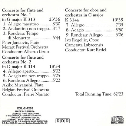 Wolfgang Amadeus Mozart : Concertos For Flute And Orchestra No. 1 + 2 / Concerto For Oboe And Orchestra (CD, Comp)