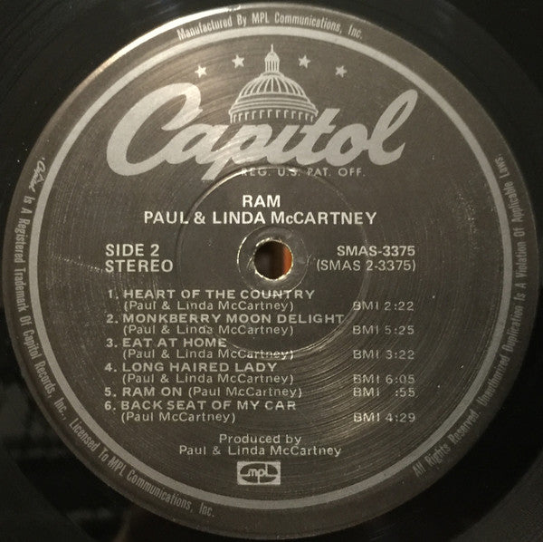 Paul And Linda McCartney* : Ram (LP, Album, RE, Win)