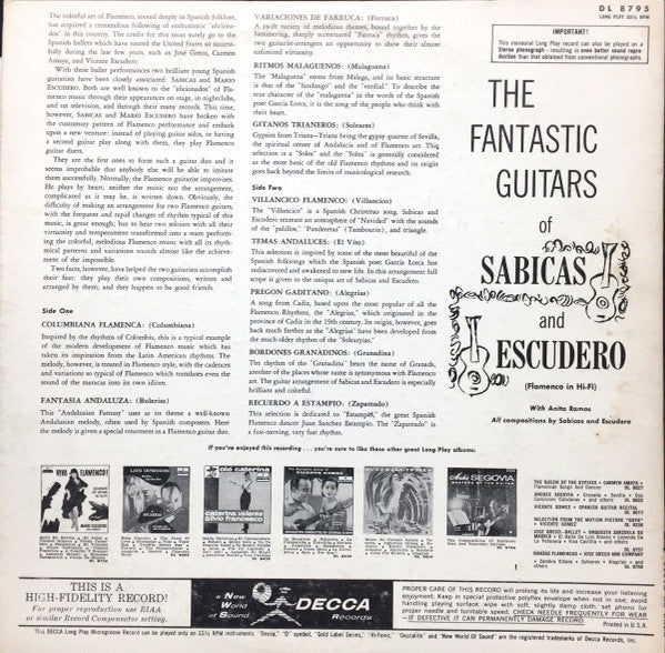 Sabicas And Escudero* : The Fantastic Guitars Of Sabicas And Escudero (LP, Album, Mono)