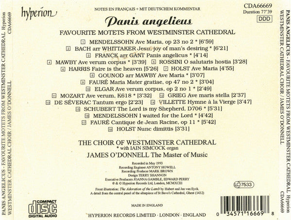 Westminster Cathedral Choir, James O'Donnell (2), Iain Simcock : Panis Angelicus (Favourite Motets From Westminster Cathedral) (CD, Album)