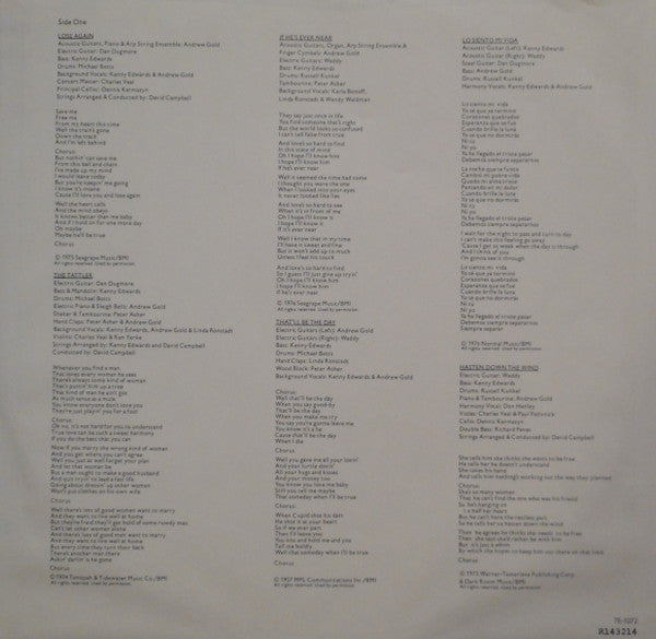 Linda Ronstadt : Hasten Down The Wind (LP, Album, Club, SP,)