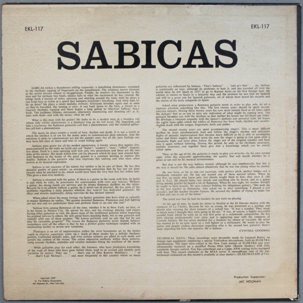 Sabicas : The Greatest Flamenco Guitarist (LP, Album, Mono, 1st)