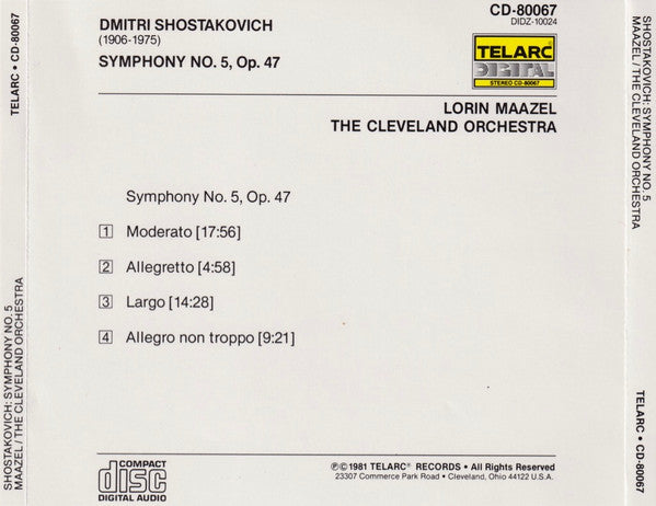 Shostakovich* - Lorin Maazel, The Cleveland Orchestra : Symphony No. 5, Op. 47 (CD, Album, RE, 2nd)