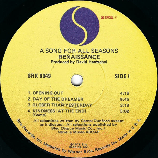 Renaissance (4) : A Song For All Seasons (LP, Album, Win)