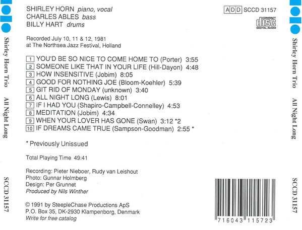 Shirley Horn Trio : All Night Long (CD, Album, RE)