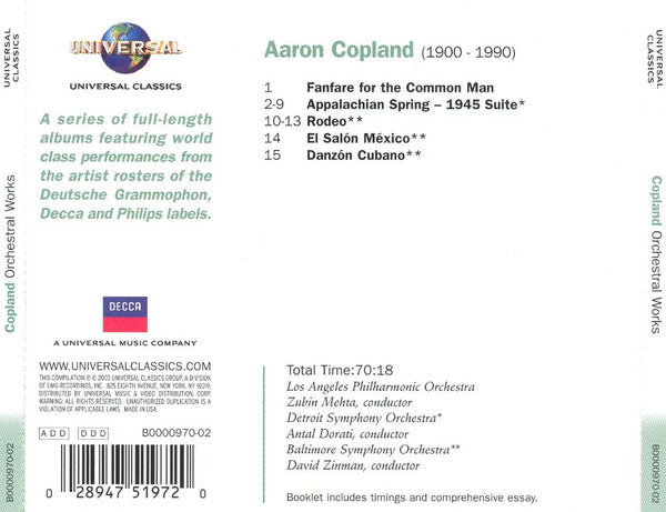 Copland* : Appalachian Spring / Fanfare for The Common Man / Rodeo / El Salón Mexicó / Danzón Cubano (CD, Comp)