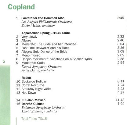 Copland* : Appalachian Spring / Fanfare for The Common Man / Rodeo / El Salón Mexicó / Danzón Cubano (CD, Comp)