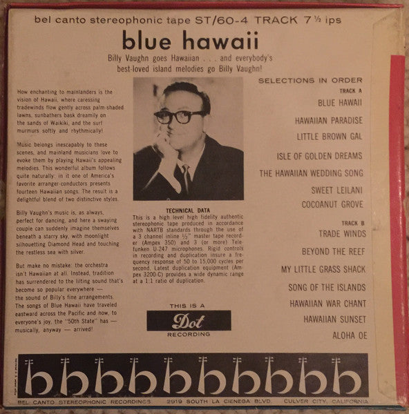 Billy Vaughn And His Orchestra : Blue Hawaii (Reel, 4tr Stereo, Album)