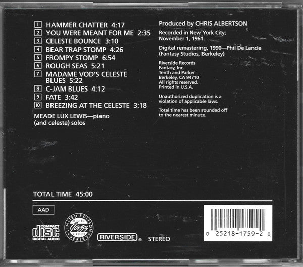 Meade Lux Lewis* : The Blues Piano Artistry Of Meade Lux Lewis (CD, Album, Ltd, RE, RM)