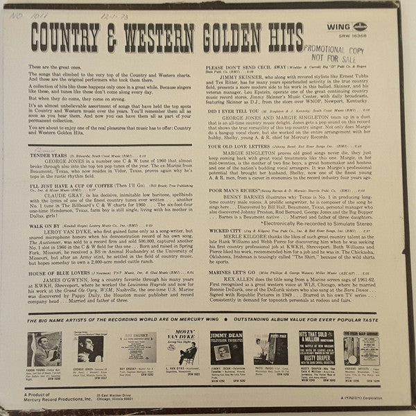 Various : Country & Western Golden Hits (LP, Comp)