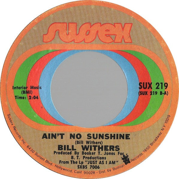 Bill Withers : Harlem / Ain't No Sunshine (7", Styrene)