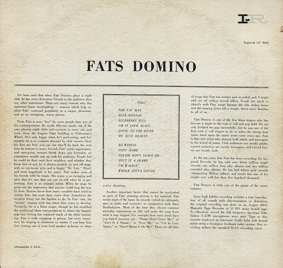 Fats Domino : Fats Domino Swings (LP, Album, Mono, Ind)