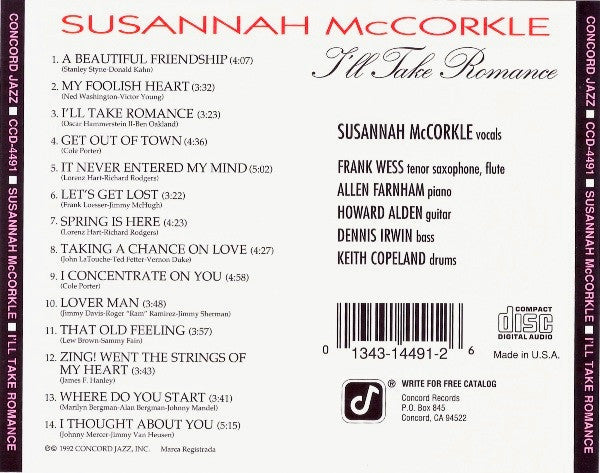 Susannah McCorkle : I'll Take Romance (CD, Album, RP)