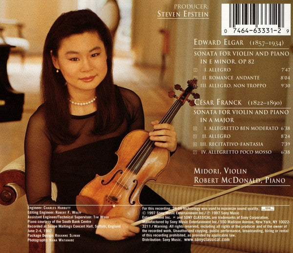 Elgar* & Franck* - Midori*, Robert McDonald : Elgar: Violin Sonata In E Minor, Op. 82 / Franck: Violin Sonata In A Major (CD, Album)