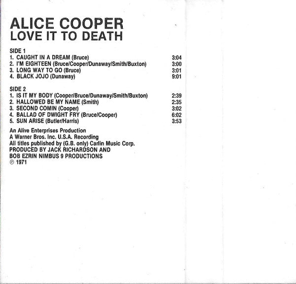 Alice Cooper : Love It To Death (Cass, Album, RE, RM)
