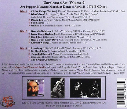 Art Pepper & Warne Marsh : Unreleased Art: Volume 9 - At Donte’s, April 26, 1974 (3xCD, Album)