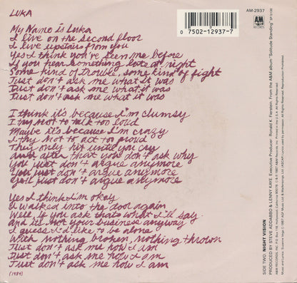 Suzanne Vega : Luka (7", Single, Styrene, Car)