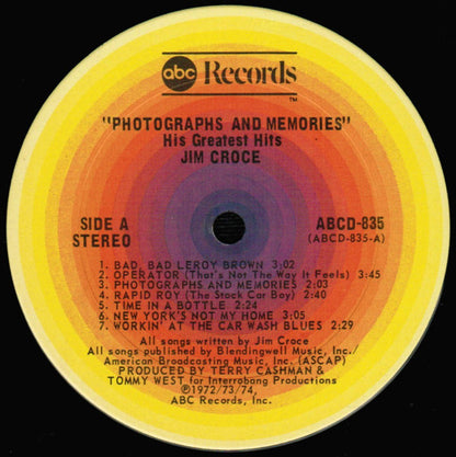 Jim Croce : Photographs & Memories (His Greatest Hits) (LP, Comp, Ter)