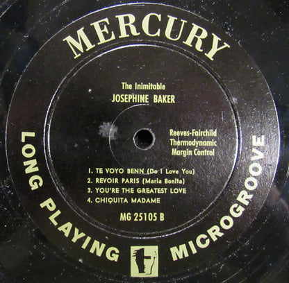 Josephine Baker : The Inimitable Josephine Baker (10", Mono)