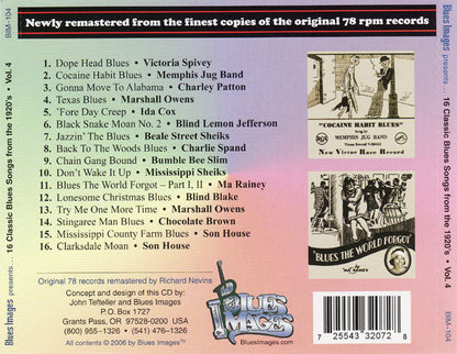 Various : 16 Classic Blues Songs From The 1920's: Vol. 4 (CD, Comp, RM)