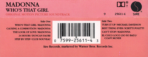 Madonna : Who's That Girl (Original Motion Picture Soundtrack) (Cass, Album, SR,)