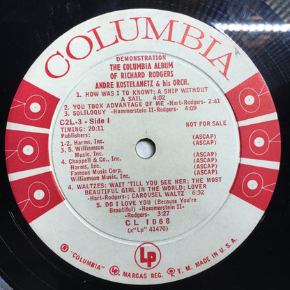 Andre Kostelanetz And His Orchestra* : The Columbia Album Of Richard Rodgers (2xLP, Album, Mono, Promo, Gat)