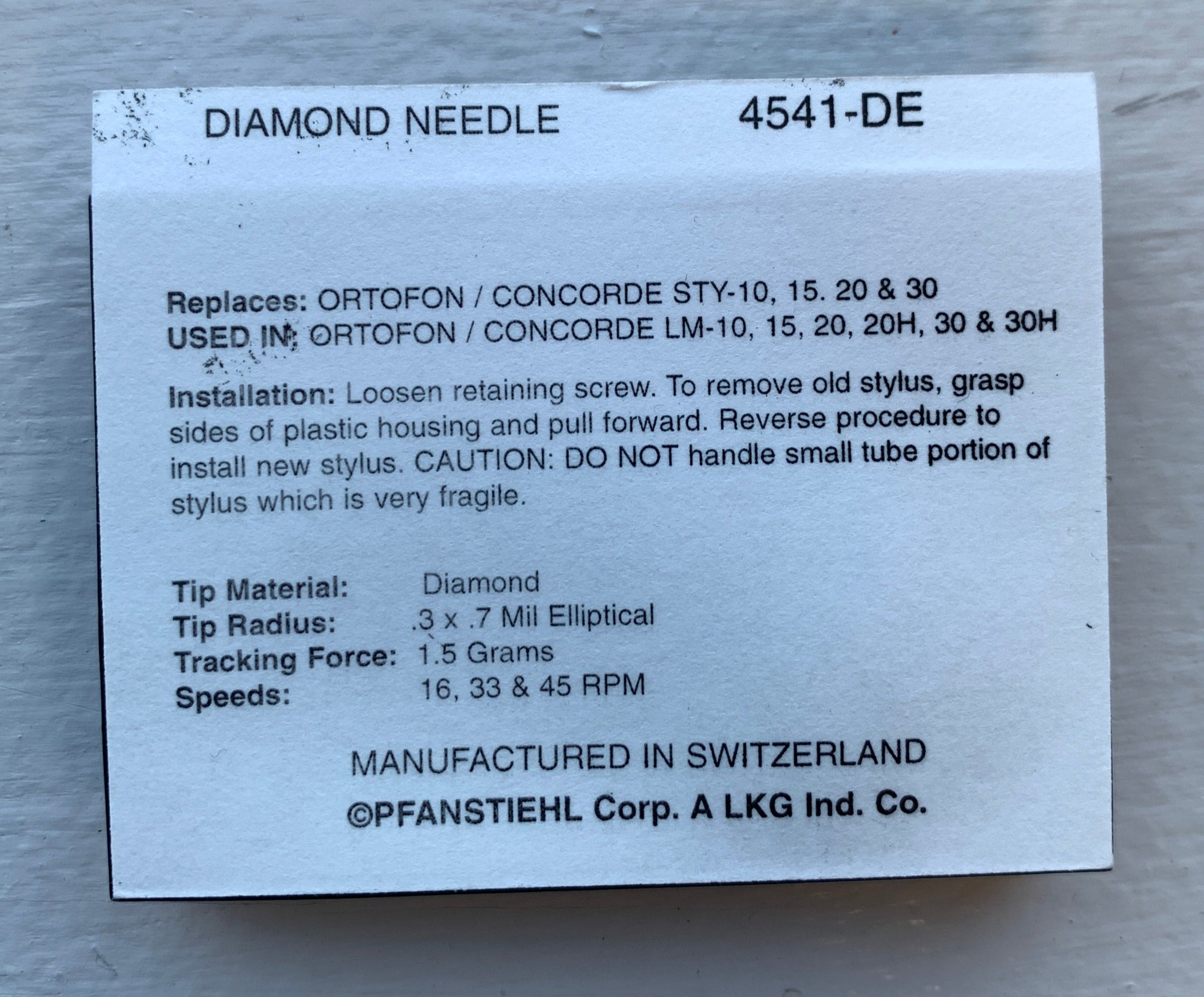 4541-DE Pfanstiehl * Ortofon Concord 10,20,30 Elliptical Stylus