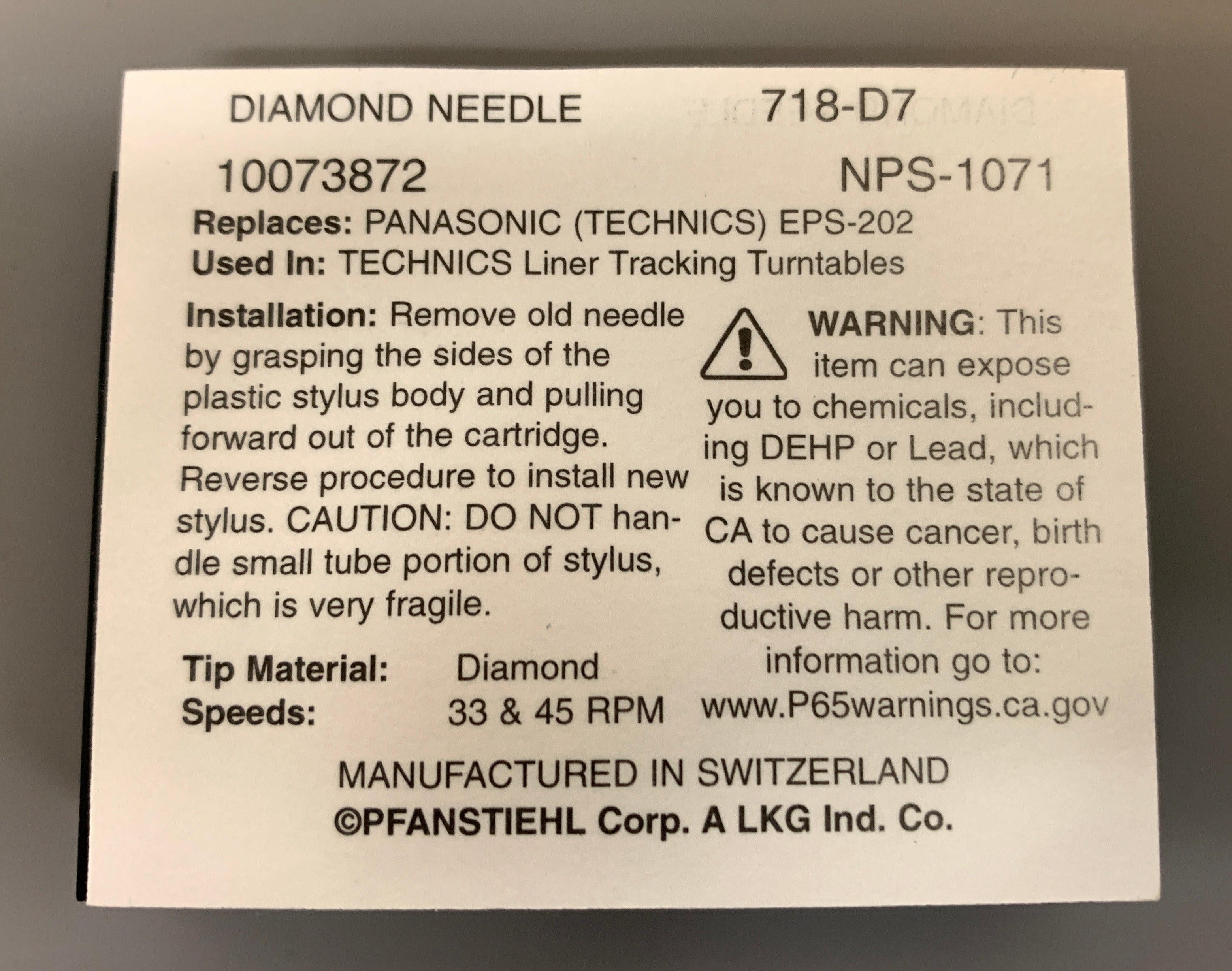 0718-D7 Pfanstiehl * Panasonic/Technics  EPS-2X Stylus