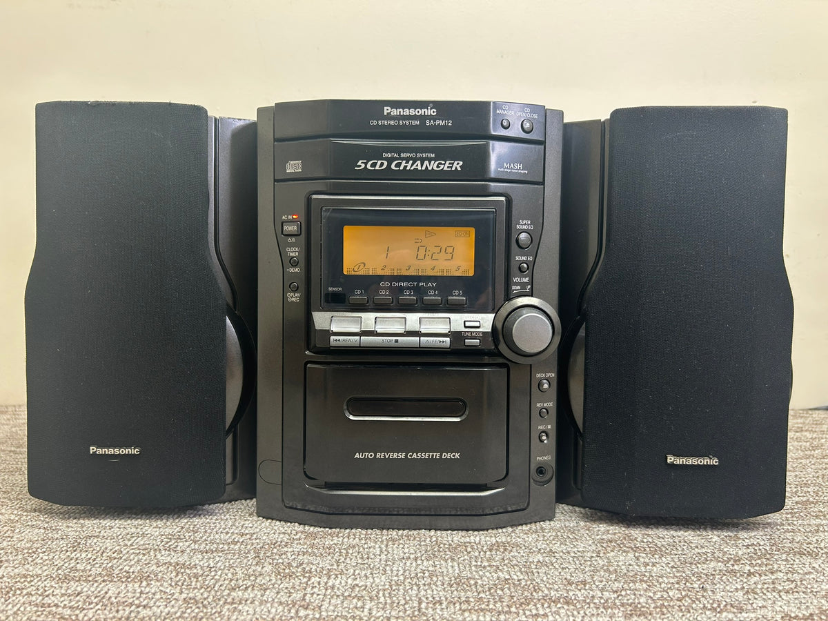 Panasonic SA-PM12 CD Stereo System * 5 Disc Changer * Radio * Cassette * Speakers
