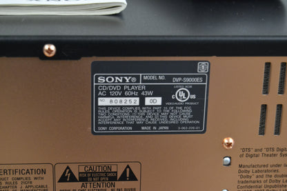 Sony DVP-9000es DVD/SACD/CD Player * Remote Control * Manual