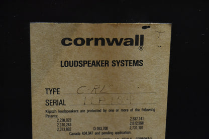 Klipsch Cornwall * 1976 * Brazilian Rosewood * Consecutive Serial