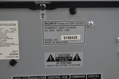 Sony CDP-CX355 CD Changer 300 Discs * Remote Control * 2009