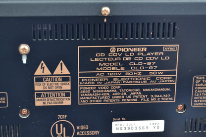 Pioneer ELITE CLD-97  Laserdisc Player * Remote * Manual * Box