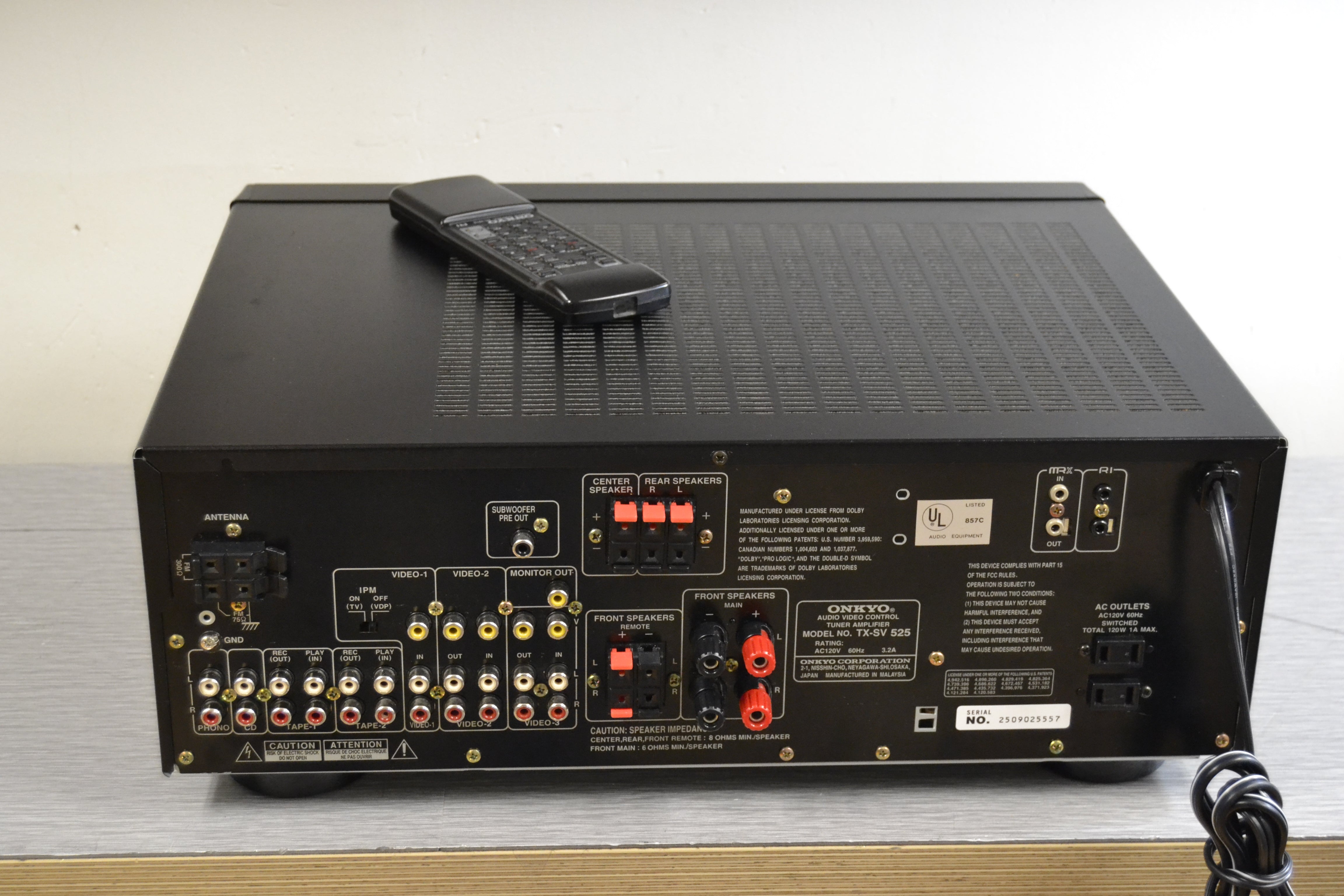 Onkyo TX-SV525 Stereo Receiver * 80W RMS * 1995 * Remote – The