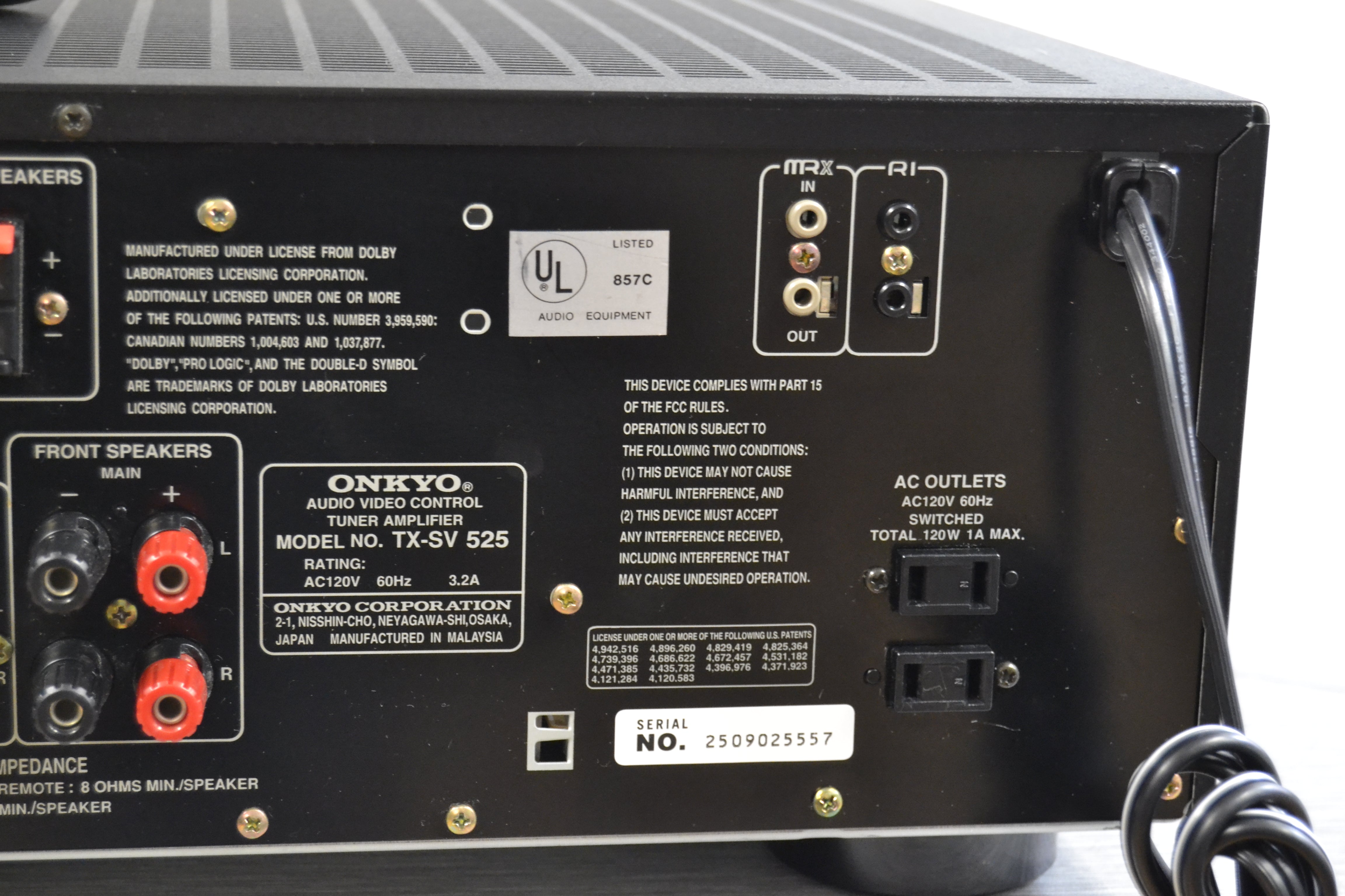 Onkyo TX-SV525 Stereo Receiver * 80W RMS * 1995 * Remote – The