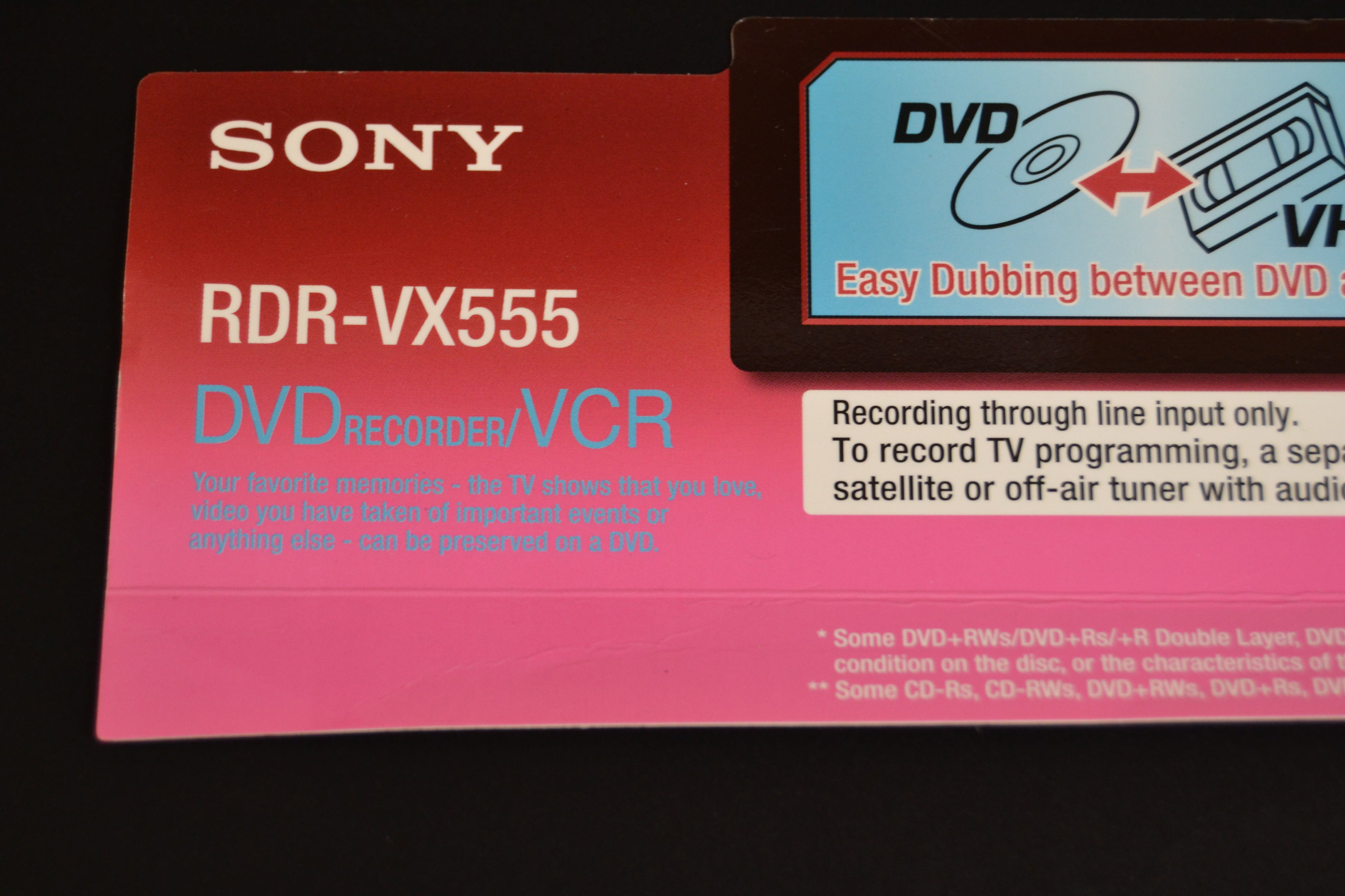 Sony RDR-VX555 VHS/DVD Recorder Combo - HDMI – The Turntable Store